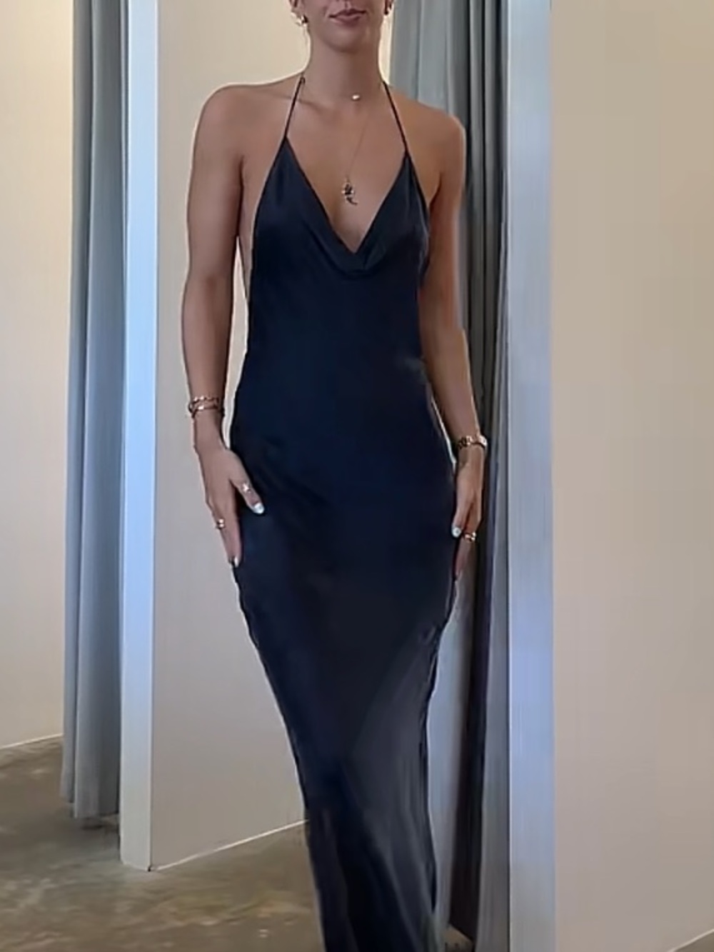 Rat & Boa Santi Maxi Dress - Navy Cupro NWT L